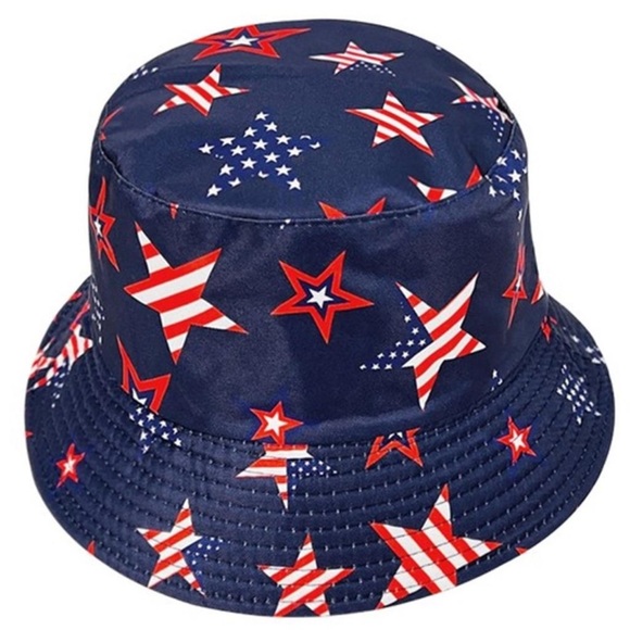 NWT reversible bucket hat Americana print and solid black - Picture 1 of 3